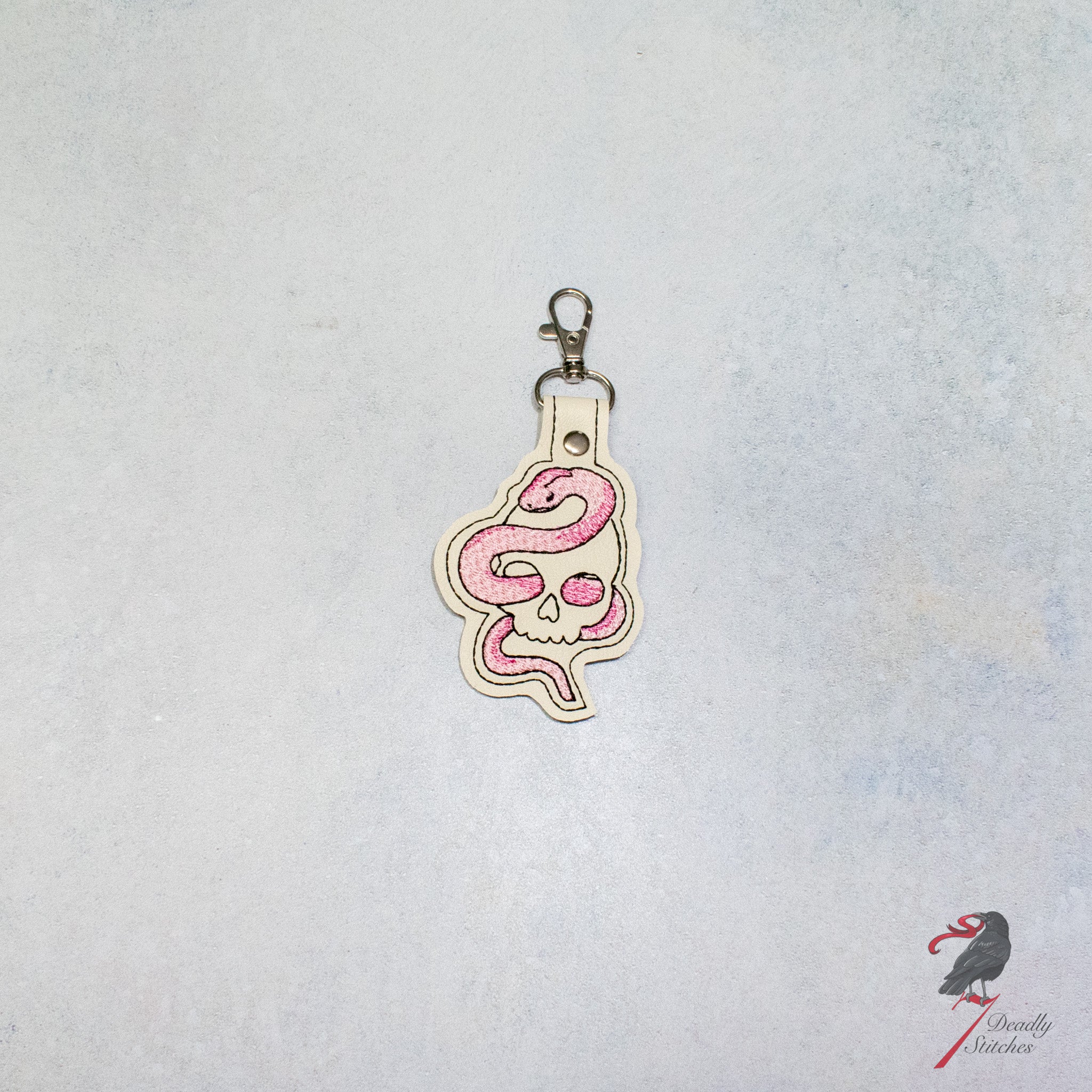 Pink Snake and Skull Keychain