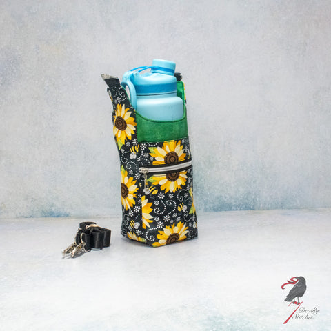 H2o2Go Bottle Bag - Sunflowers on Black